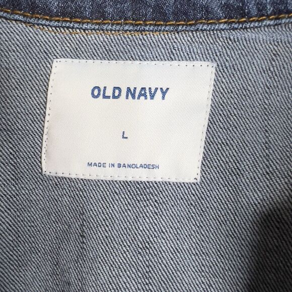 Old Navy Womens Trucker Denim Jean Jacket Dark Wash Button Up Pockets Size Large - Picture 3 of 8